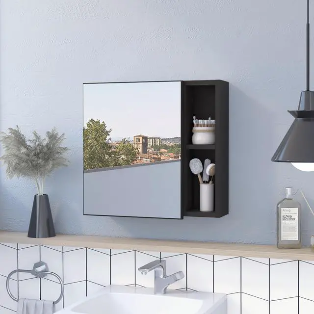 Main image of Oman Medicine Cabinet, Three Internal Shelves, Single Door, Two External Shelves -Black