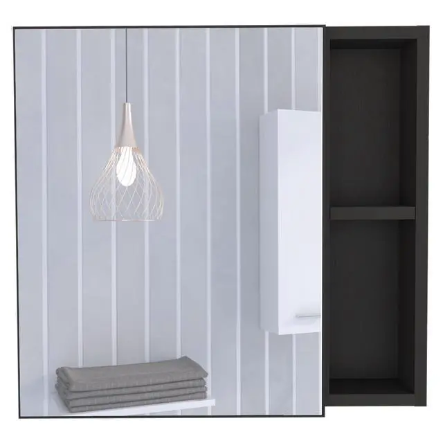 Alt view image 2 of 6 - Oman Medicine Cabinet, Three Internal Shelves, Single Door, Two External Shelves -Black