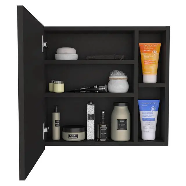 Alt view image 4 of 6 - Oman Medicine Cabinet, Three Internal Shelves, Single Door, Two External Shelves -Black