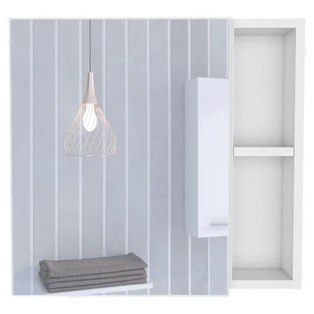 Alt view image 2 of 7 - Oman Medicine Cabinet, Three Internal Shelves, Single Door, Two External Shelves -White