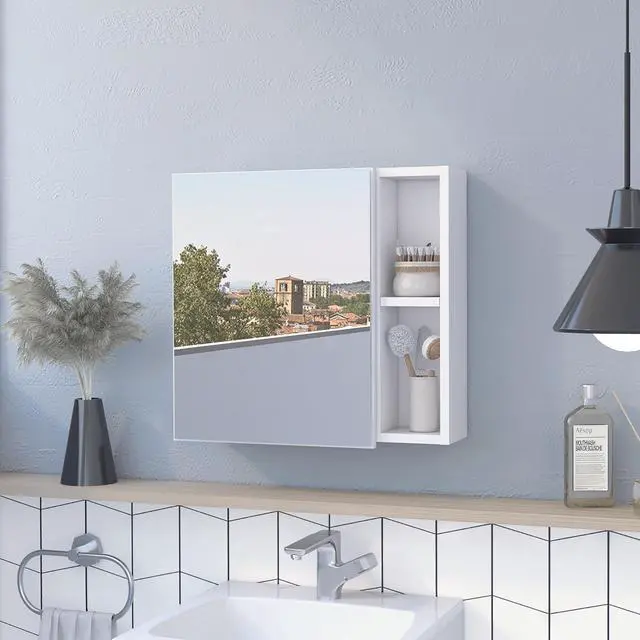 Main image of Oman Medicine Cabinet, Three Internal Shelves, Single Door, Two External Shelves -White