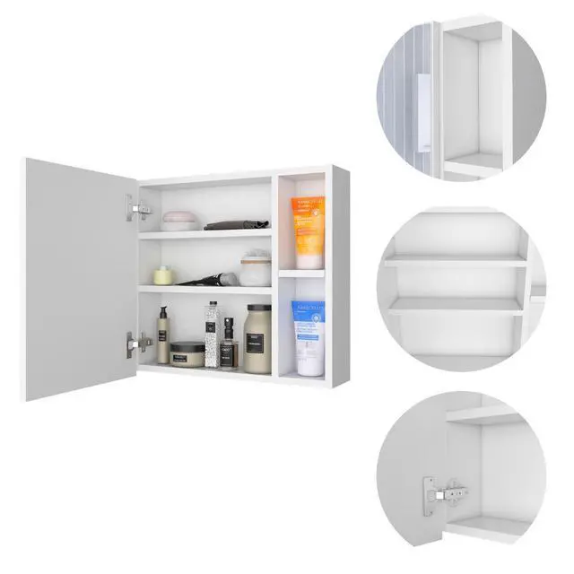 Alt view image 3 of 7 - Oman Medicine Cabinet, Three Internal Shelves, Single Door, Two External Shelves -White