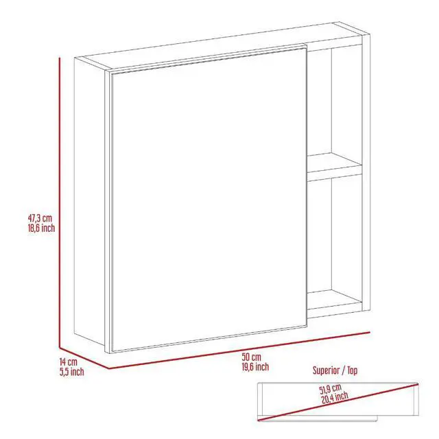 Alt view image 6 of 7 - Oman Medicine Cabinet, Three Internal Shelves, Single Door, Two External Shelves -White