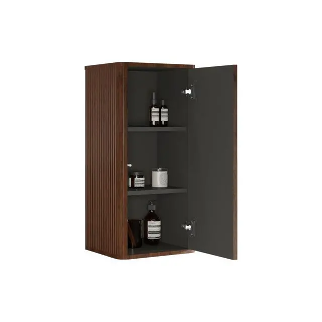Alt view image 2 of 5 - CC0414S305 Striped Walnut Bathroom Floating Side Cabinet, Wall-mounted Storage Cabinet for Small Spaces, Pre-assembled
