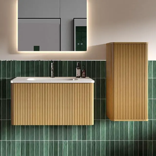 Alt view image 4 of 6 - CC0414S306 Natural Oak Bathroom Floating Side Cabinet, Wall-mounted Storage Cabinet for Small Spaces, Pre-assembled