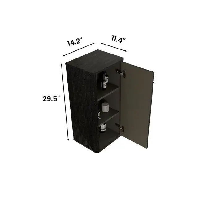 Alt view image 5 of 6 - CC0414S308 Striped Brushed Black Oak FloatingBathroom Floating Side Cabinet, Wall-mounted Storage Cabinet for Small Spaces, Pre-assembled