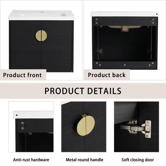 Alt view image 7 of 7 - 24 Inch Soft Close Doors Bathroom Vanity With Sink, For Small Bathroom,(KD-Packing)