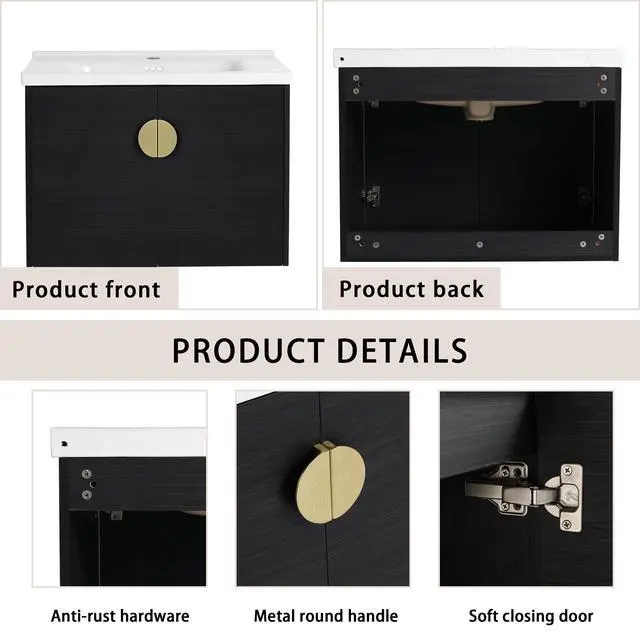 Alt view image 7 of 7 - 28 Inch Soft Close Doors Bathroom Vanity With Sink, For Small Bathroom,(KD-Packing)