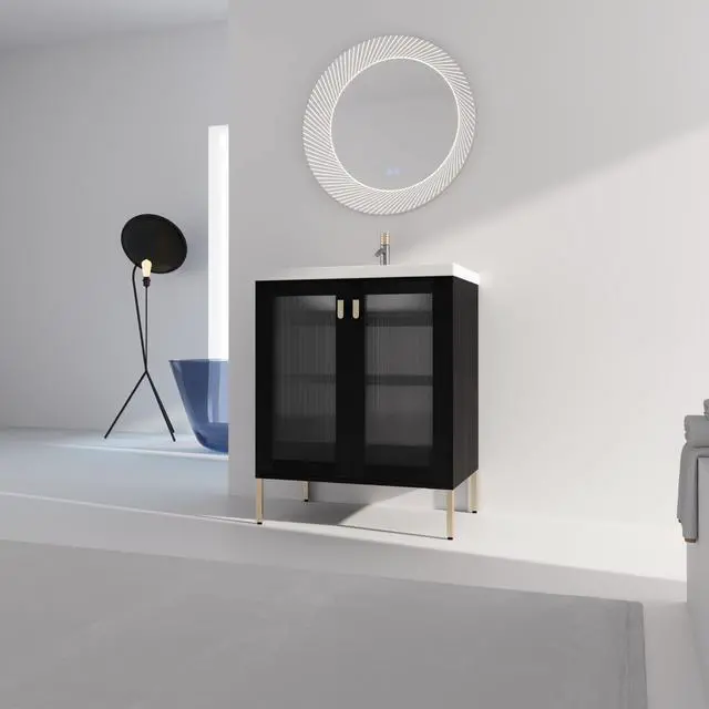 Alt view image 4 of 7 - 28 Inch Freestanding Bathroom Vanity Plywood With Ceramic Sink, Soft Closing Door (KD-Package)