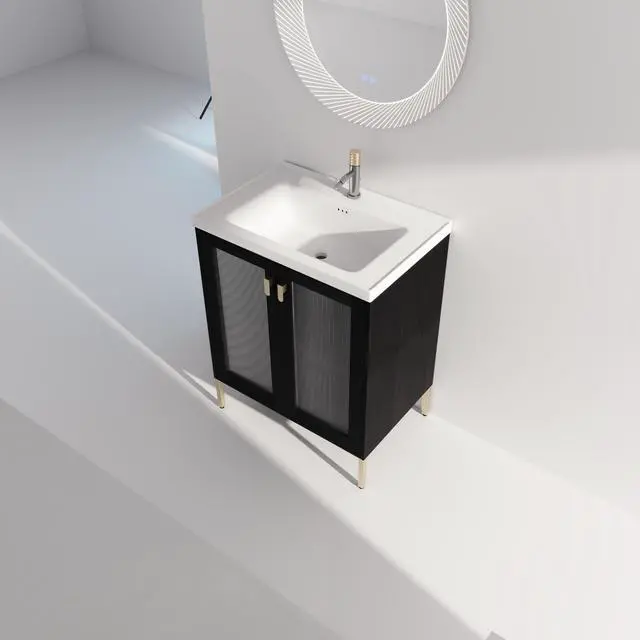 Alt view image 3 of 7 - 28 Inch Freestanding Bathroom Vanity Plywood With Ceramic Sink, Soft Closing Door (KD-Package)