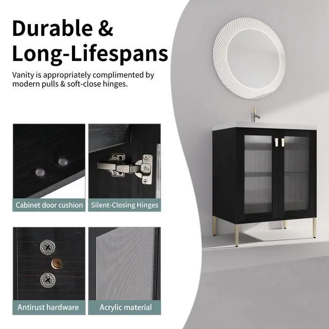 Alt view image 7 of 7 - 28 Inch Freestanding Bathroom Vanity Plywood With Ceramic Sink, Soft Closing Door (KD-Package)