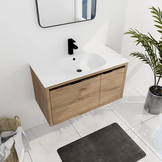 Alt view image 3 of 7 - 36 Inch Wall Mounted Bathroom Vanity With Gel Sink