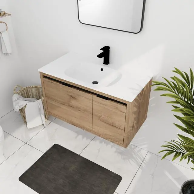 Alt view image 4 of 7 - 36 Inch Wall Mounted Bathroom Vanity With Gel Sink