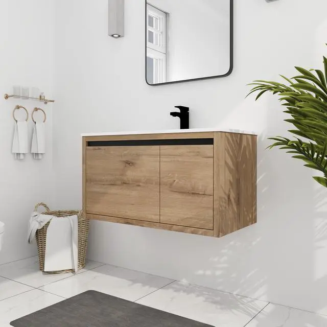 Alt view image 2 of 7 - 36 Inch Wall Mounted Bathroom Vanity With Gel Sink