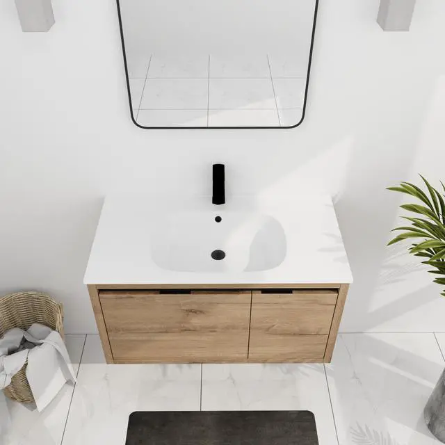 Alt view image 5 of 7 - 36 Inch Wall Mounted Bathroom Vanity With Gel Sink