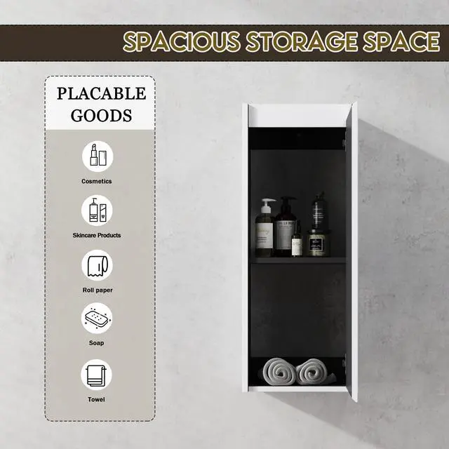 Alt view image 5 of 7 - 12" Bathroom Side Cabinet,Soft Close Doors,Float Mounting Design,(KD-Packing)