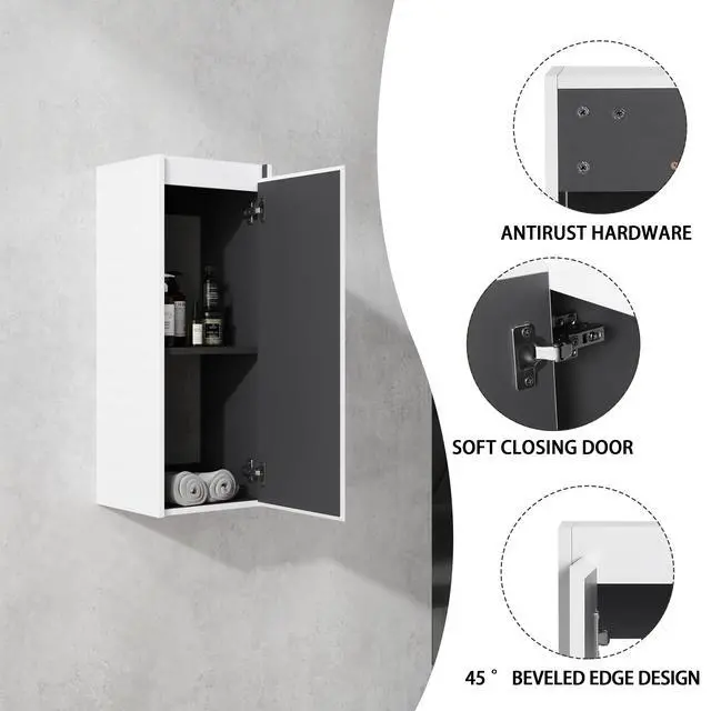 Alt view image 7 of 7 - 12" Bathroom Side Cabinet,Soft Close Doors,Float Mounting Design,(KD-Packing)