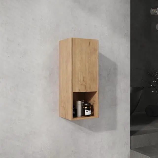 Main image of 12" Bathroom Side Cabinet,Soft Close Doors,Float Mounting Design,Imitative Oak,(KD-Packing)
