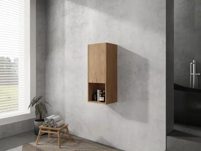 Alt view image 3 of 7 - 12" Bathroom Side Cabinet,Soft Close Doors,Float Mounting Design,Imitative Oak,(KD-Packing)