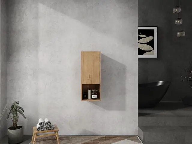 Alt view image 2 of 7 - 12" Bathroom Side Cabinet,Soft Close Doors,Float Mounting Design,Imitative Oak,(KD-Packing)