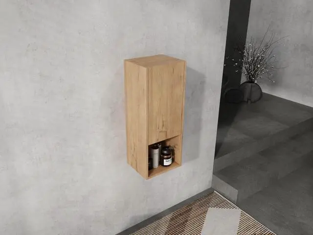Alt view image 6 of 7 - 12" Bathroom Side Cabinet,Soft Close Doors,Float Mounting Design,Imitative Oak,(KD-Packing)