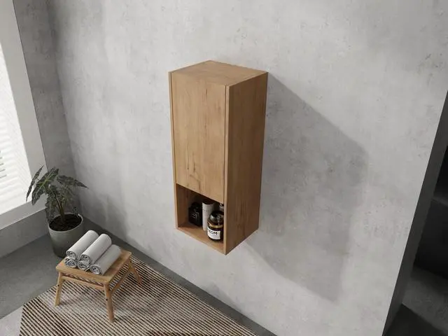 Alt view image 7 of 7 - 12" Bathroom Side Cabinet,Soft Close Doors,Float Mounting Design,Imitative Oak,(KD-Packing)