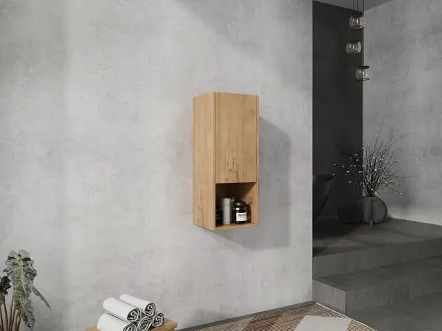 Alt view image 4 of 7 - 12" Bathroom Side Cabinet,Soft Close Doors,Float Mounting Design,Imitative Oak,(KD-Packing)