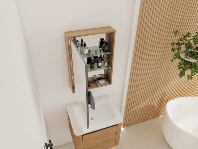Alt view image 5 of 6 - 20'' Bathroom Mirror Cabinet with Storage,Wall Mounted Medicine Cabinet with Mirror Door,Adjustable Glass Shelves,Plywood(MC901BIMO)