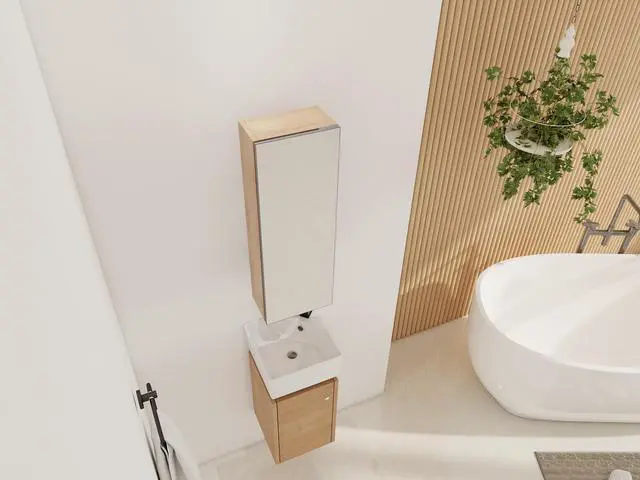Alt view image 4 of 5 - 10'' Bathroom Mirror Cabinet with Storage,Wall Mounted Medicine Cabinet with Mirror Door,Adjustable Glass Shelves,Plywood(MC901CIMO)