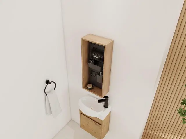 Alt view image 5 of 6 - 12'' Wall Mounted Storage Cabinet without door, Storage Cabinet with 4 DIY Accessories-Frosted Plastic Bins & Hooks,Plywood(MC239EIMO)