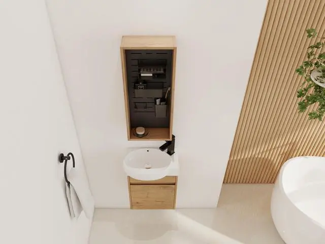 Alt view image 4 of 6 - 12'' Wall Mounted Storage Cabinet without door, Storage Cabinet with 4 DIY Accessories-Frosted Plastic Bins & Hooks,Plywood(MC239EIMO)