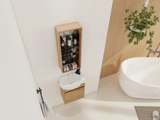 Alt view image 3 of 6 - 12'' Wall Mounted Storage Cabinet,Bathroom Mirror Cabinet with Storage,Plywood(MC223FIMO)