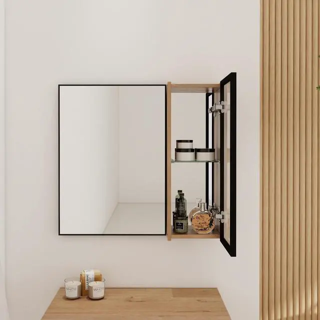 Alt view image 2 of 6 - 10'' Bathroom Wall Mirror Cabinet with Acrylic Door, Wall Mounted Cabinet with Adjustable Glass Shelf,Plywood(MC250HIMO)(Mirror Cabinet Only, Without Black Aluminum Frame Mirror)