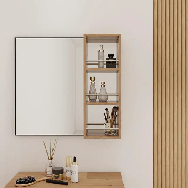 Alt view image 2 of 6 - 10'' Wall Mounted Mirror Cabinet,Bathroom Mirror Cabinet with Storage without door,Plywood(MC250GIMO)(Mirror Cabinet Only, Without Black Aluminum Frame Mirror )