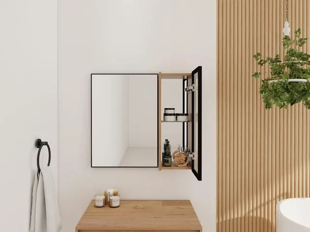 Alt view image 4 of 6 - 10'' Bathroom Wall Mirror Cabinet with Acrylic Door, Wall Mounted Cabinet with Adjustable Glass Shelf,Plywood(MC250HIMO)(Mirror Cabinet Only, Without Black Aluminum Frame Mirror)