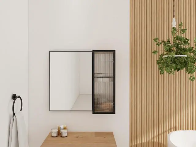 Alt view image 3 of 6 - 10'' Bathroom Wall Mirror Cabinet with Acrylic Door, Wall Mounted Cabinet with Adjustable Glass Shelf,Plywood(MC250HIMO)(Mirror Cabinet Only, Without Black Aluminum Frame Mirror)
