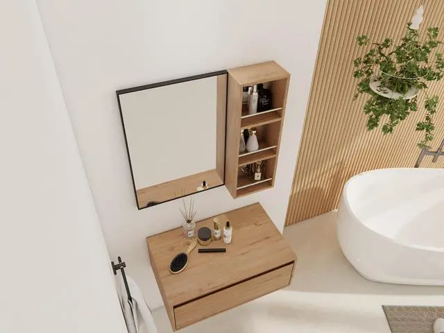 Alt view image 6 of 6 - 10'' Wall Mounted Mirror Cabinet,Bathroom Mirror Cabinet with Storage without door,Plywood(MC250GIMO)(Mirror Cabinet Only, Without Black Aluminum Frame Mirror )