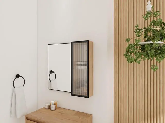 Alt view image 5 of 6 - 10'' Bathroom Wall Mirror Cabinet with Acrylic Door, Wall Mounted Cabinet with Adjustable Glass Shelf,Plywood(MC250HIMO)(Mirror Cabinet Only, Without Black Aluminum Frame Mirror)