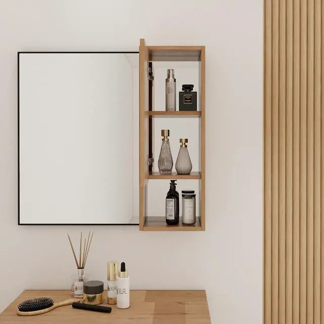 Alt view image 3 of 7 - 10'' Wall Mounted Storage Cabinet, Bathroom Mirror Cabinet with Soft Close Door,Plywood(MC250IIMO)(Mirror Cabinet Only, Without Black Aluminum Frame Mirror)