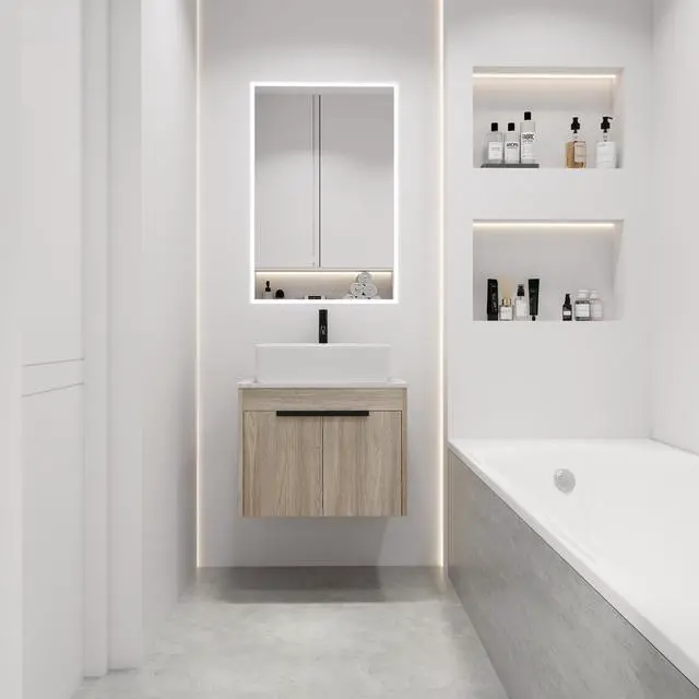 Main image of 24 " Modern Design Float Bathroom Vanity With Ceramic Basin Set, Wall Mounted White Oak Vanity With Soft Close Door,KD-Packing,KD-Packing,2 Pieces Parcel(TOP-BAB110MOWH)