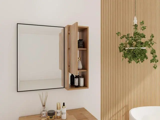 Alt view image 4 of 7 - 10'' Wall Mounted Storage Cabinet, Bathroom Mirror Cabinet with Soft Close Door,Plywood(MC250IIMO)(Mirror Cabinet Only, Without Black Aluminum Frame Mirror)