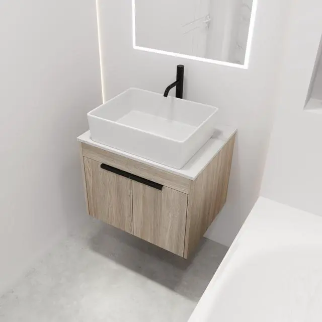 Alt view image 2 of 7 - 24 " Modern Design Float Bathroom Vanity With Ceramic Basin Set, Wall Mounted White Oak Vanity With Soft Close Door,KD-Packing,KD-Packing,2 Pieces Parcel(TOP-BAB110MOWH)