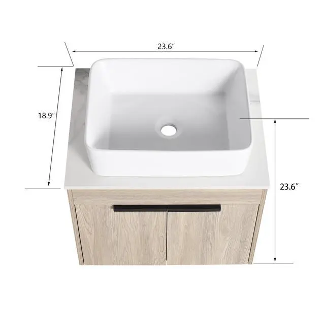 Alt view image 5 of 7 - 24 " Modern Design Float Bathroom Vanity With Ceramic Basin Set, Wall Mounted White Oak Vanity With Soft Close Door,KD-Packing,KD-Packing,2 Pieces Parcel(TOP-BAB110MOWH)