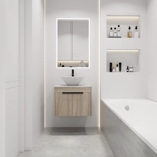 Main image of 24 " Modern Design Float Bathroom Vanity With Ceramic Basin Set, Wall Mounted White Oak Vanity With Soft Close Door,KD-Packing,KD-Packing,2 Pieces Parcel(TOP-BAB217MOWH)