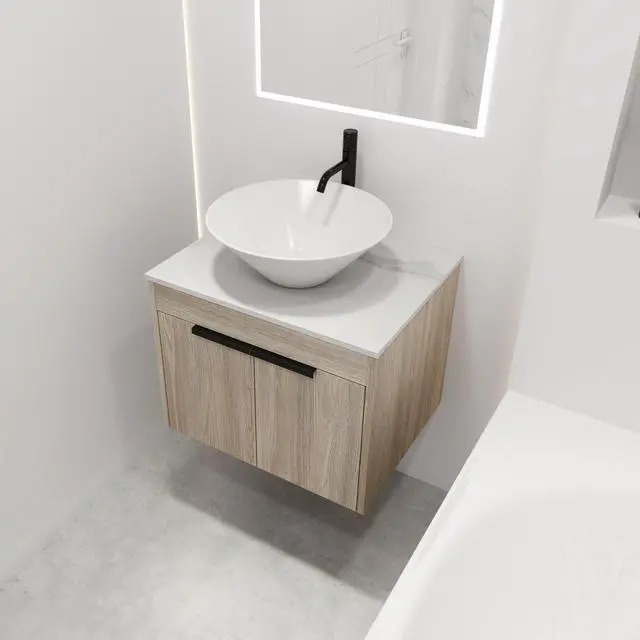 Alt view image 4 of 7 - 24 " Modern Design Float Bathroom Vanity With Ceramic Basin Set, Wall Mounted White Oak Vanity With Soft Close Door,KD-Packing,KD-Packing,2 Pieces Parcel(TOP-BAB217MOWH)