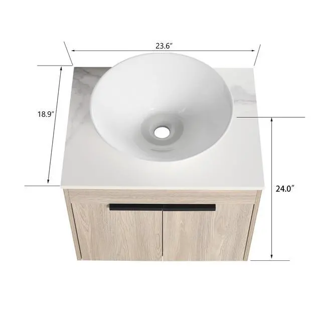 Alt view image 5 of 7 - 24 " Modern Design Float Bathroom Vanity With Ceramic Basin Set, Wall Mounted White Oak Vanity With Soft Close Door,KD-Packing,KD-Packing,2 Pieces Parcel(TOP-BAB217MOWH)