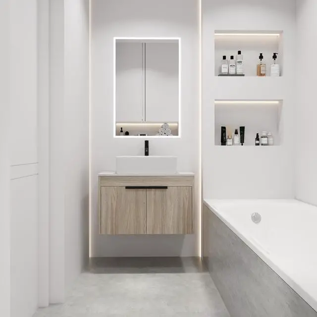 Main image of 30 " Modern Design Float Bathroom Vanity With Ceramic Basin Set, Wall Mounted White Oak Vanity With Soft Close Door,KD-Packing,KD-Packing,2 Pieces Parcel(TOP-BAB110MOWH)