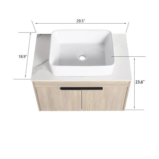 Alt view image 5 of 7 - 30 " Modern Design Float Bathroom Vanity With Ceramic Basin Set, Wall Mounted White Oak Vanity With Soft Close Door,KD-Packing,KD-Packing,2 Pieces Parcel(TOP-BAB110MOWH)