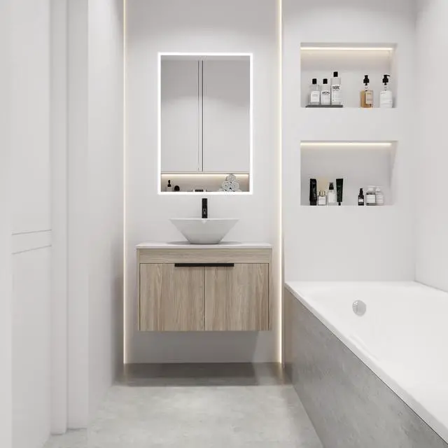 Alt view image 4 of 7 - 30''Modern Design Float Bathroom Vanity With Ceramic Basin Set,Wall Mounted White Oak Vanity With Soft Close Door,KD-Packing,KD-Packing,2 Pieces Parcel(TOP-BAB217MOWH)