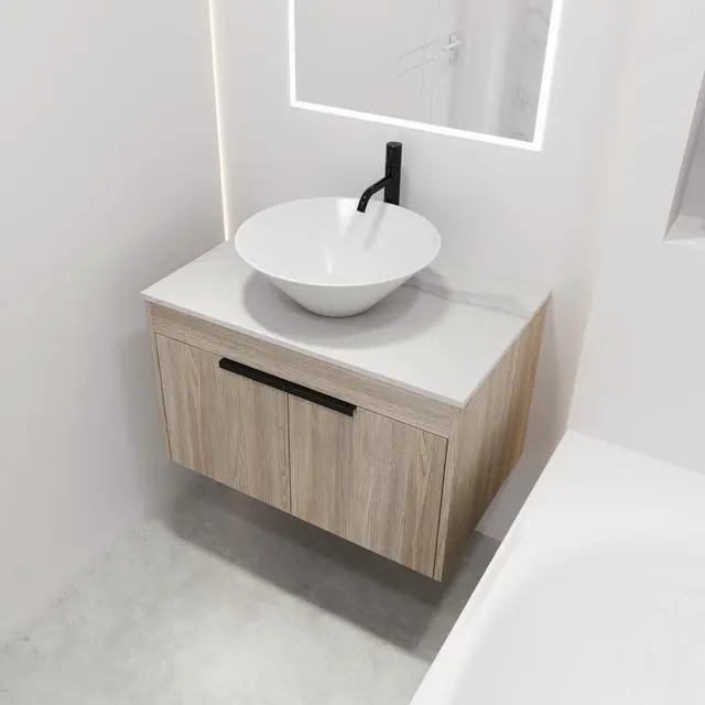 Alt view image 3 of 7 - 30''Modern Design Float Bathroom Vanity With Ceramic Basin Set,Wall Mounted White Oak Vanity With Soft Close Door,KD-Packing,KD-Packing,2 Pieces Parcel(TOP-BAB217MOWH)